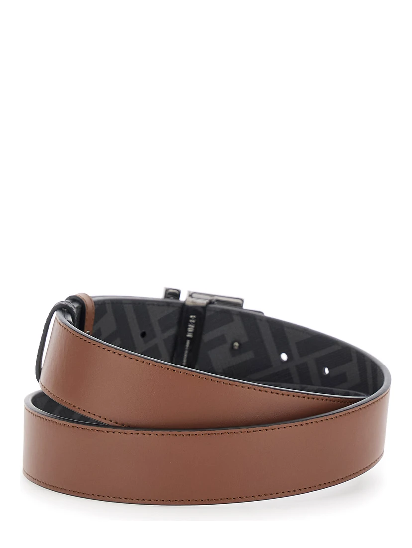 Brown Reversible Belt with FF Buckle Closure in Leather Man