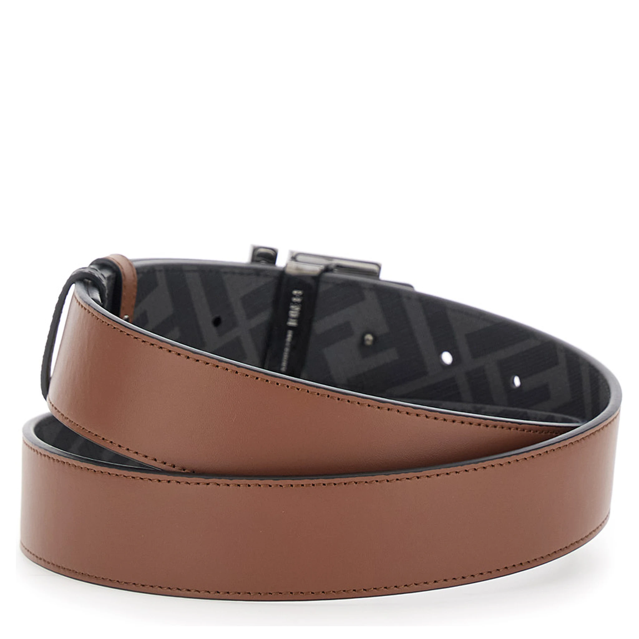 Brown Reversible Belt with FF Buckle Closure in Leather Man