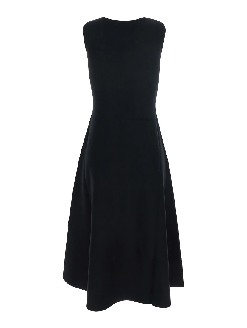 Furetto Black Dress with U-Neck and Flared Hem in Viscose Blend Woman