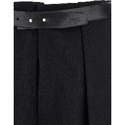 Black Trousers with Built-in Belt and Pleated Design in Wool Blend Man
