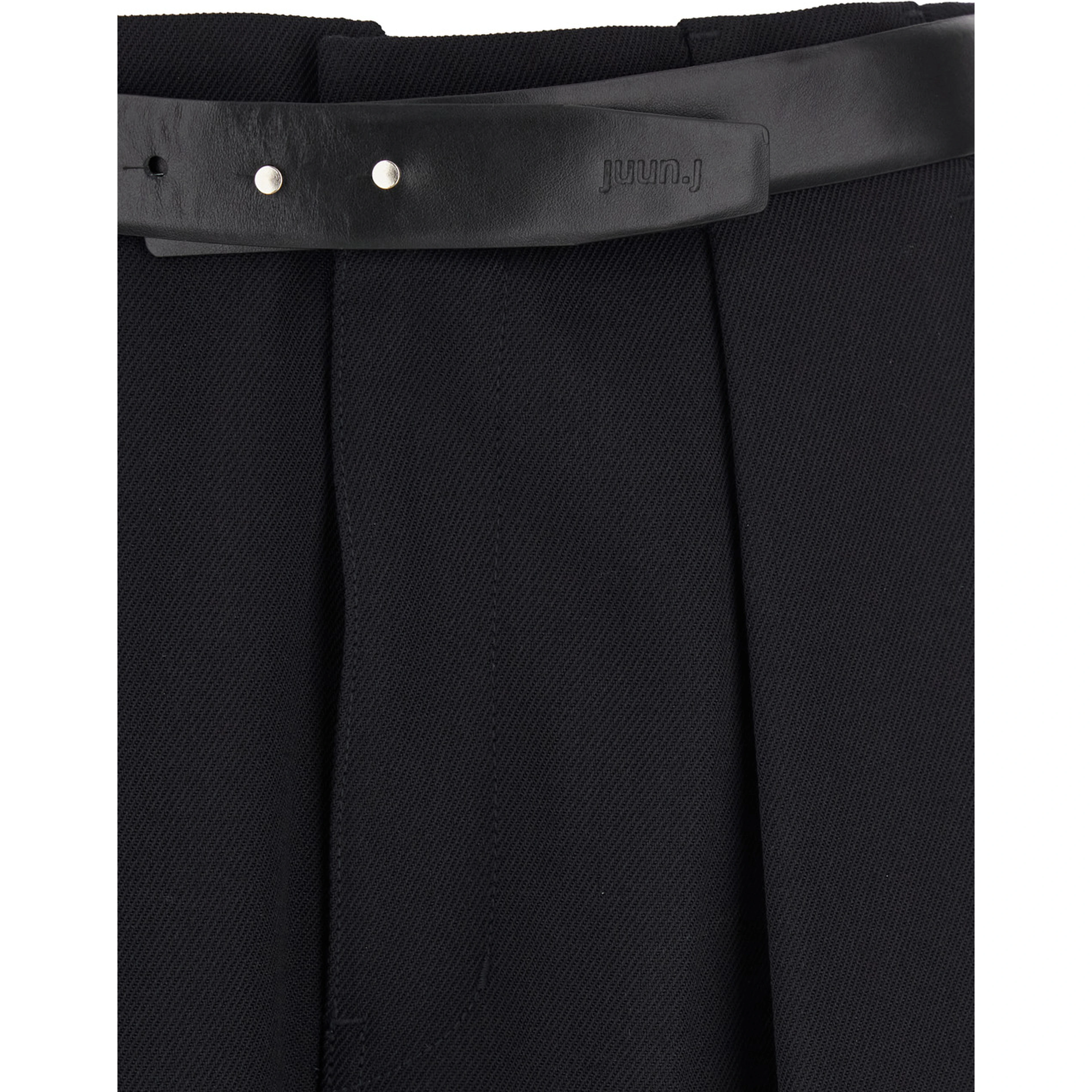 Black Trousers with Built-in Belt and Pleated Design in Wool Blend Man