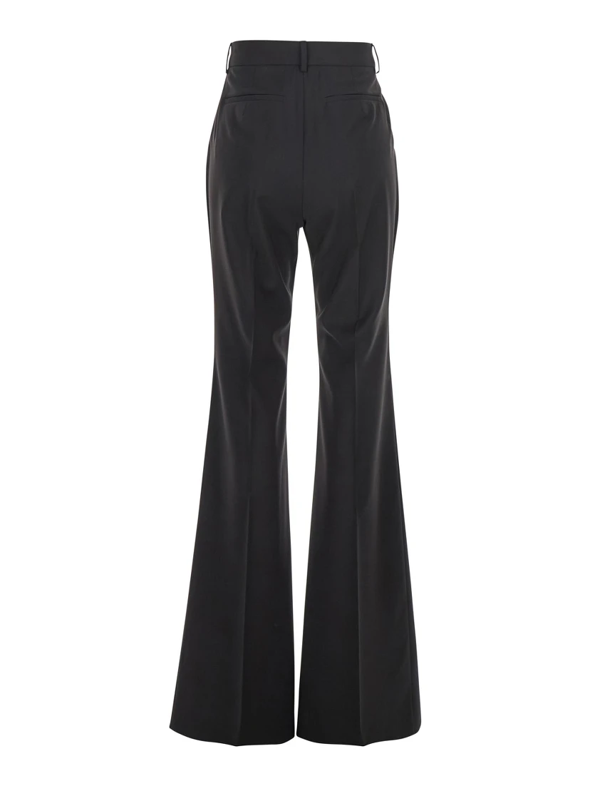 Hangar Black Palazzo Pants with Flared Leg and Belt Loops in Wool Woman