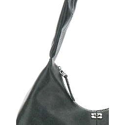 Bou Black Medium Shoulder Bag with Single Shoulder Strap and Tonal Logo Plaque on the Front in Leather Woman