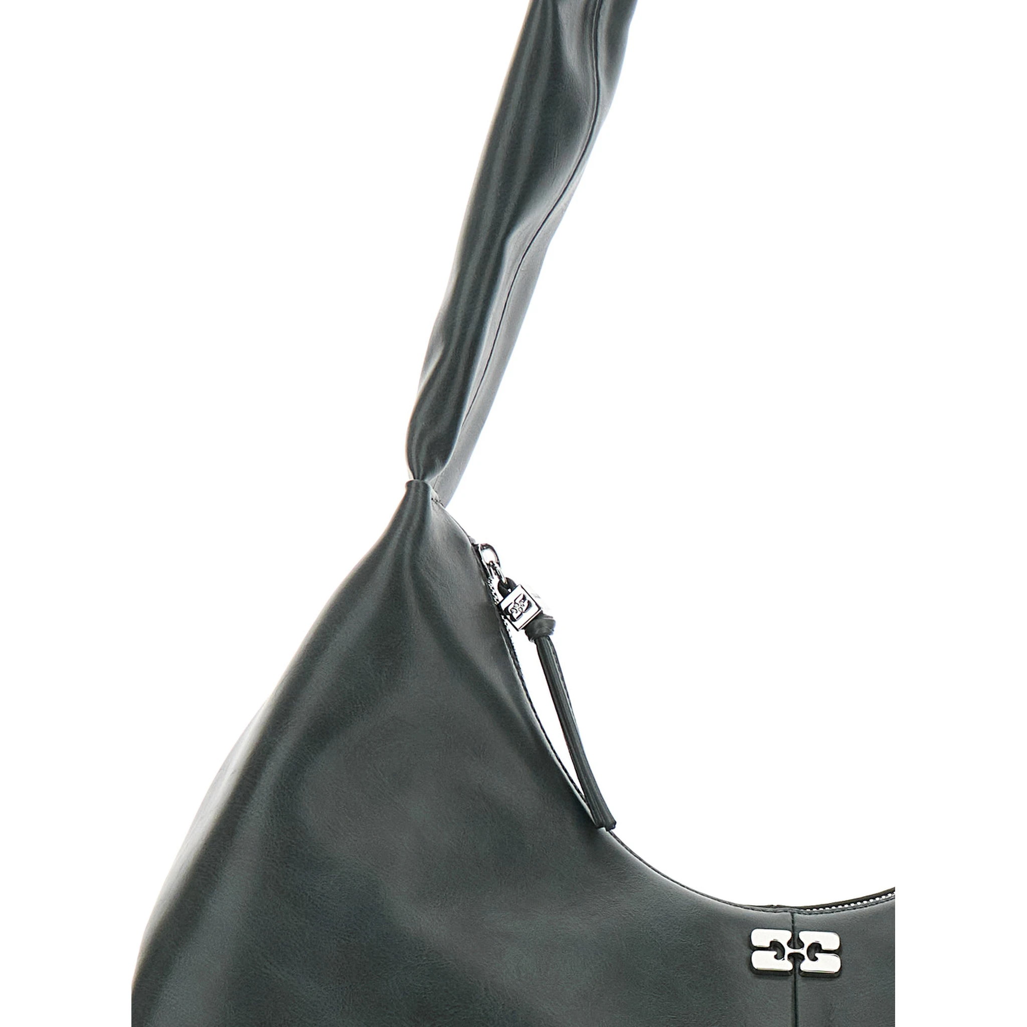 Bou Black Medium Shoulder Bag with Single Shoulder Strap and Tonal Logo Plaque on the Front in Leather Woman