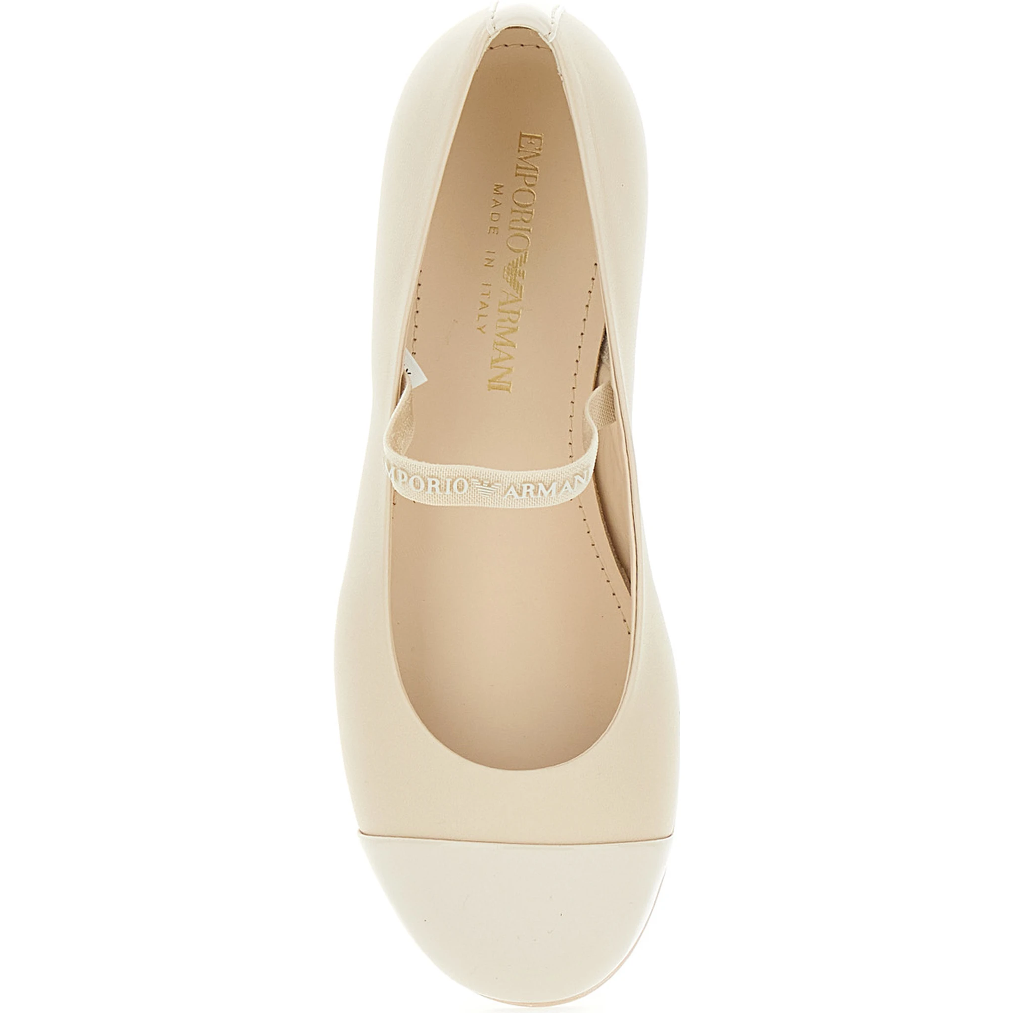 Beige Ballet Shoes with Cap Toe and Strap with Logo Lettering in Leather Girl