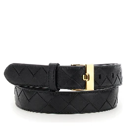 Black Belt with All-Over Intreccio Motif in Leather Woman