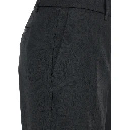Black Trousers with Damask Effect in Fabric Woman