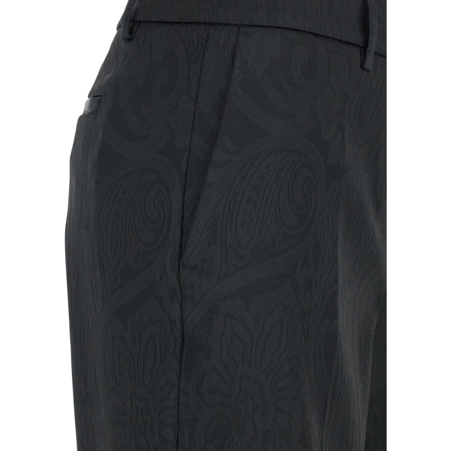 Black Trousers with Damask Effect in Fabric Woman