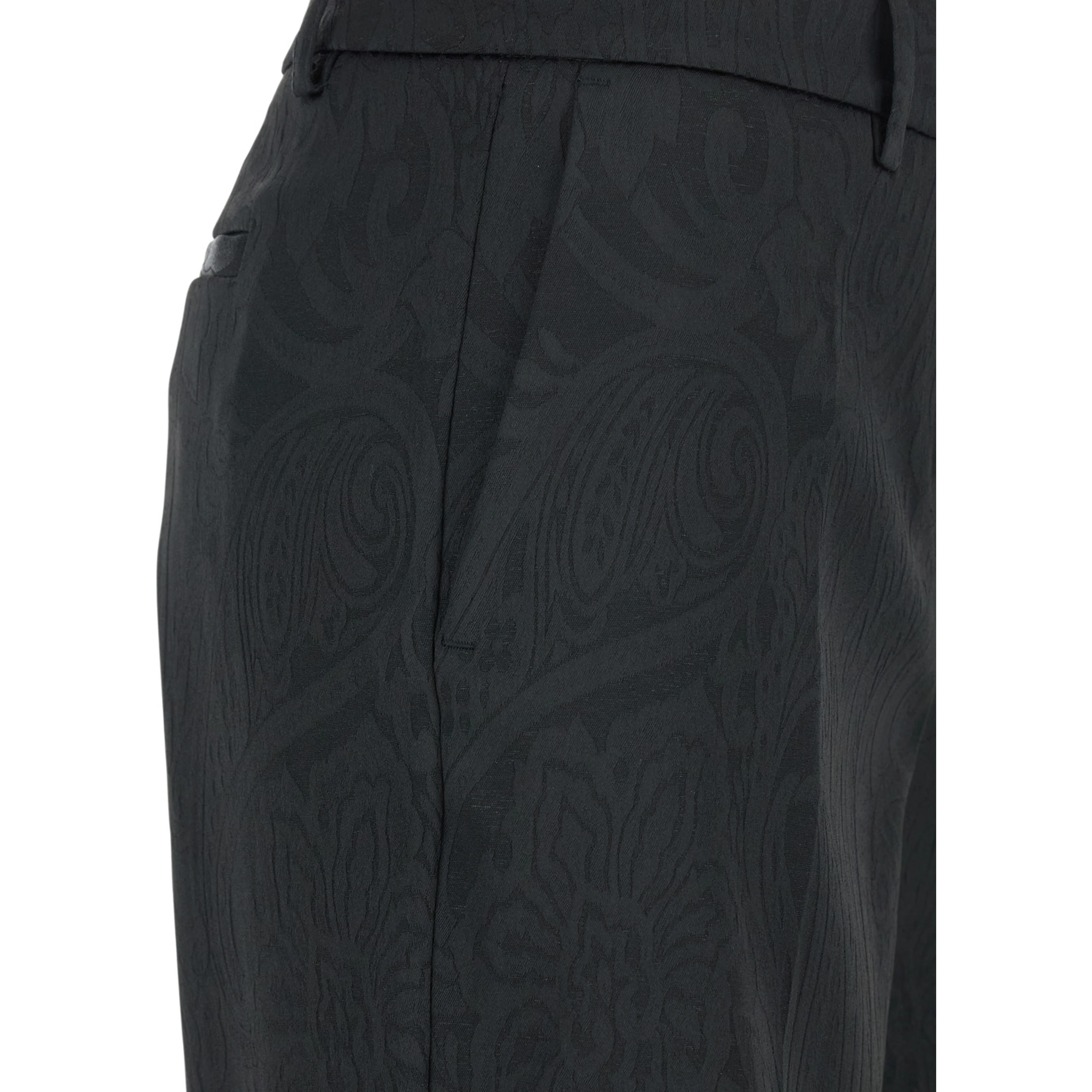Black Trousers with Damask Effect in Fabric Woman