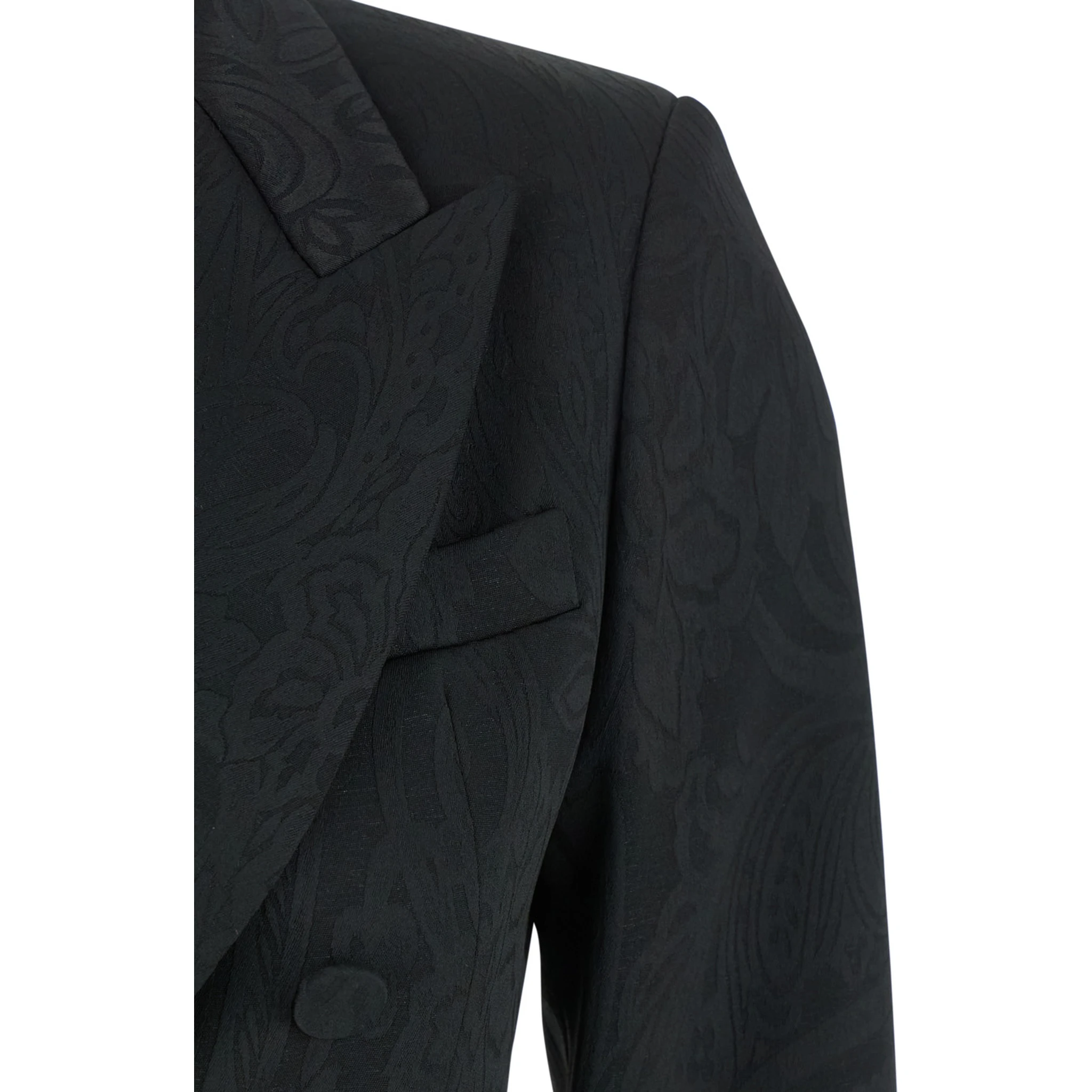 Black Double-breasted Jacket with Damask Effect in Wool Woman