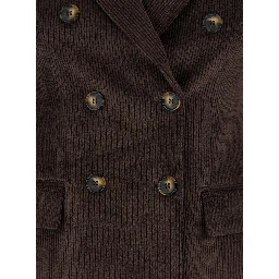 Brown Double-Breasted Jacket with Peak Revers in Ribbed Velvet Woman