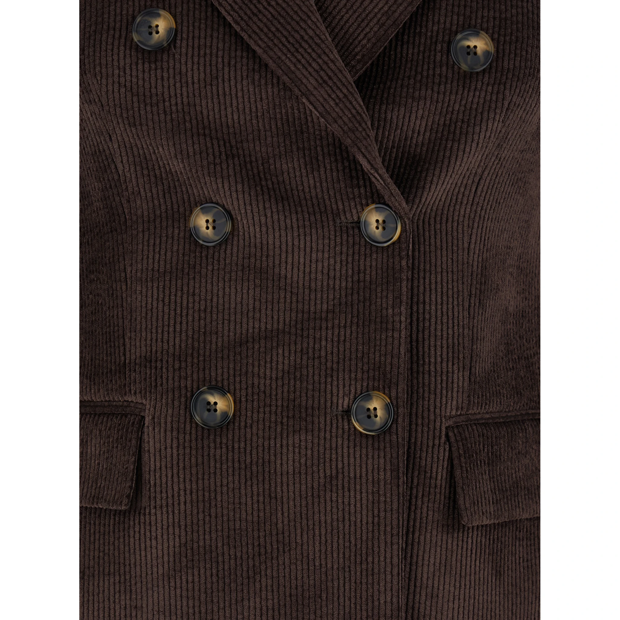 Brown Double-Breasted Jacket with Peak Revers in Ribbed Velvet Woman