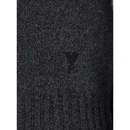 Grey Turtleneck Sweater with Ribbed Trims in Cashmere Woman