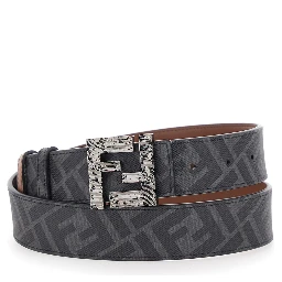 Brown Reversible Belt with FF Buckle Closure in Leather Man