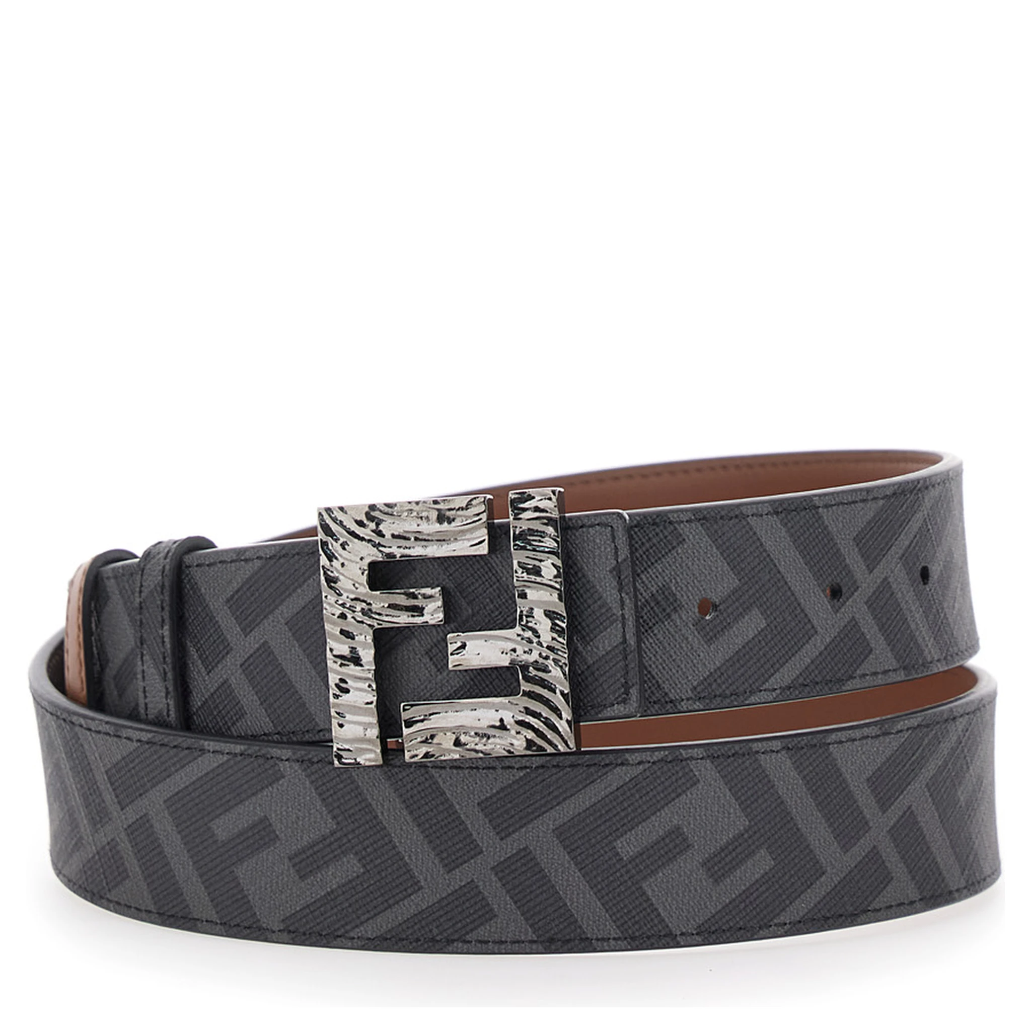 Brown Reversible Belt with FF Buckle Closure in Leather Man