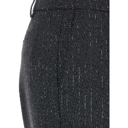 Grey Pants with Belt Loops and All-Over Striped Motif in Wool Blend Woman