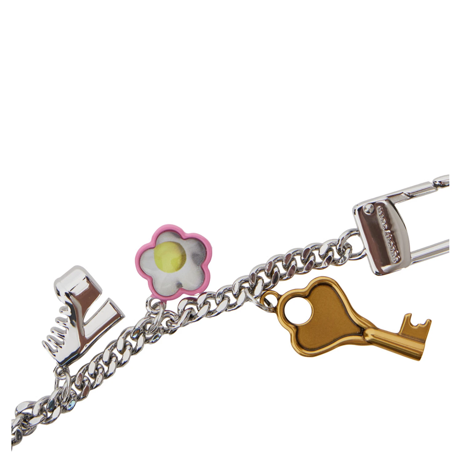 The Coin Purse Charm Black Keychain with Logo Lettering on the Front and Charm Embellishments in Grained Leather Woman