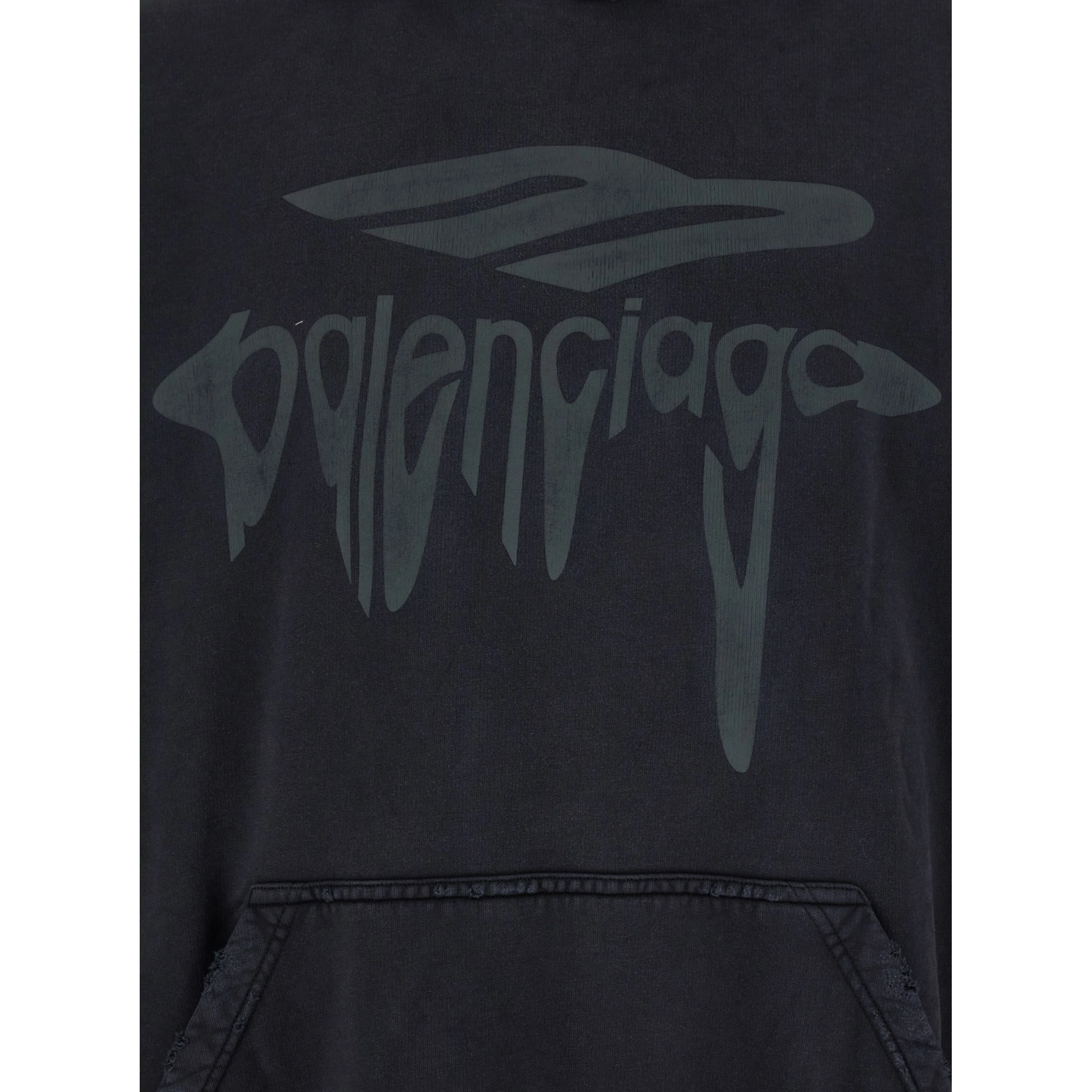 3B Liquified Black Hooded Sweatshirt with Front Logo in Cotton Man