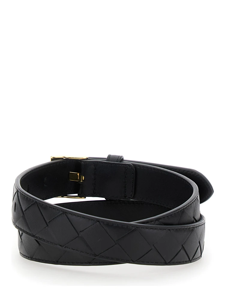 Black Belt with All-Over Intreccio Motif in Leather Woman alternative