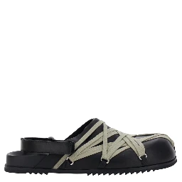 Black Mules with Oversize Decorative Laces and Buckle Closure in Leather Man