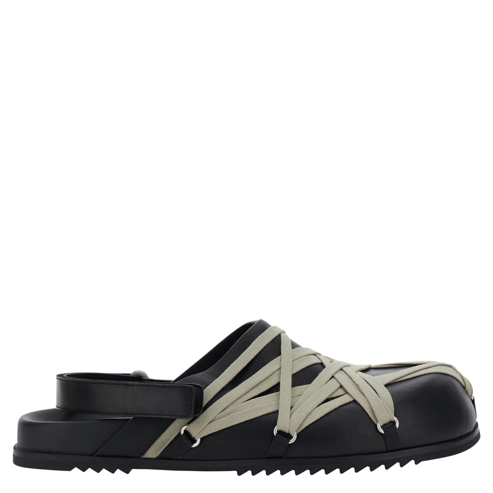 Black Mules with Oversize Decorative Laces and Buckle Closure in Leather Man