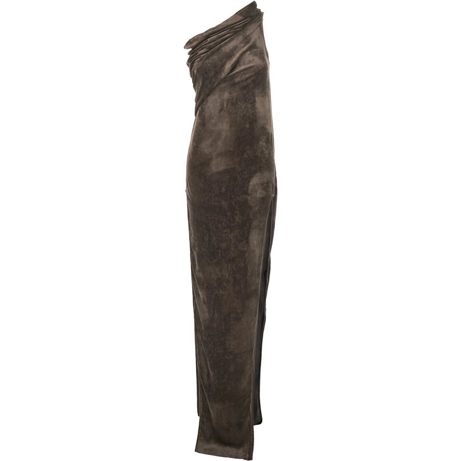 Athena Arrowhead Brown Asymmetric Long Dress with Ruched Neckline and Side Single Slit in Viscose Blend Woman