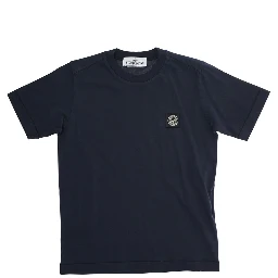 Blue T-Shirt with Round Neck and Logo Patch on the Front in Cotton Boy