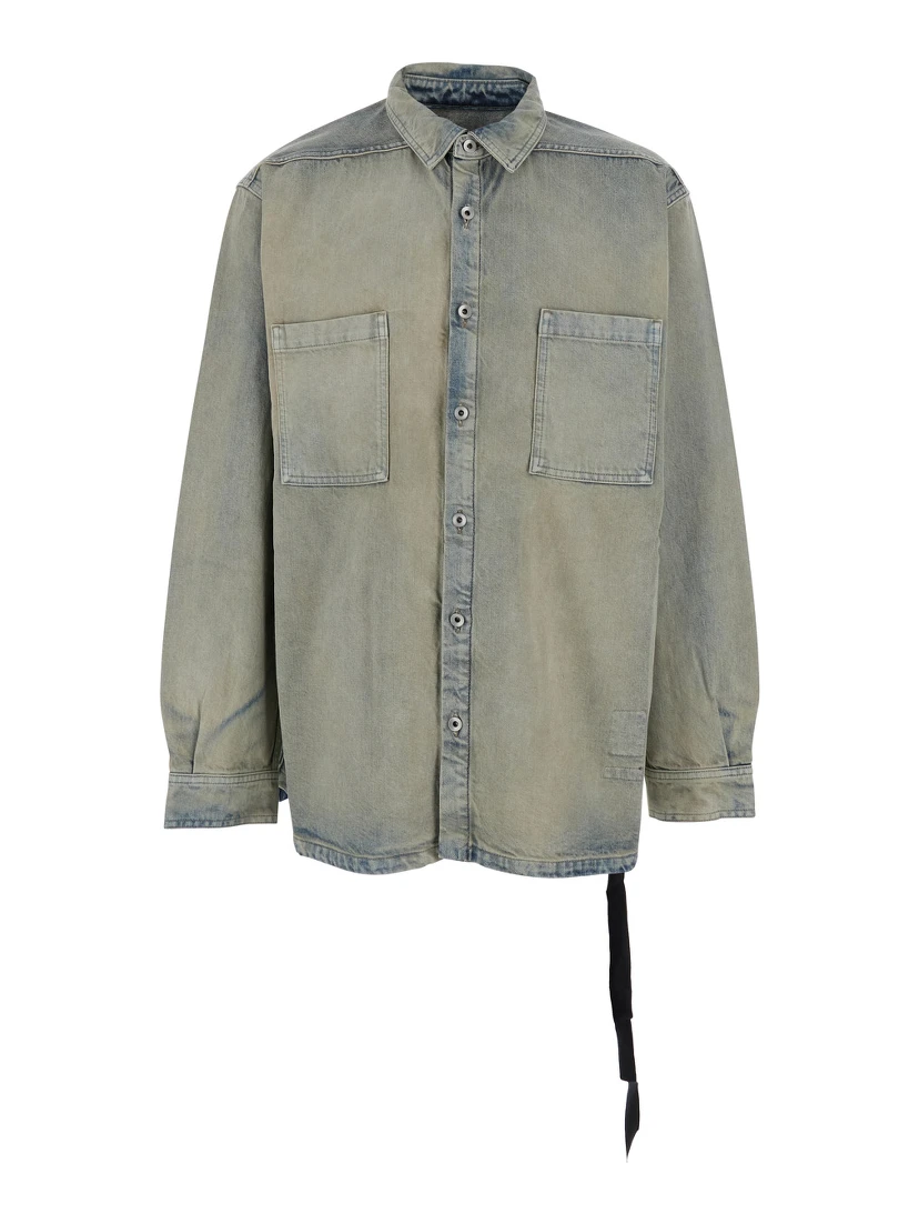 Light Blue Jacket with Classic Collar and Drawstring Detail on the Waist in Denim Man