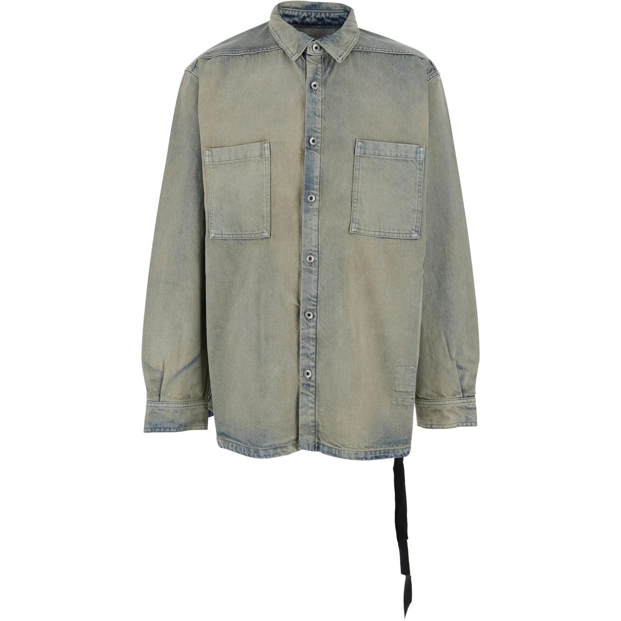 Light Blue Jacket with Classic Collar and Drawstring Detail on the Waist in Denim Man