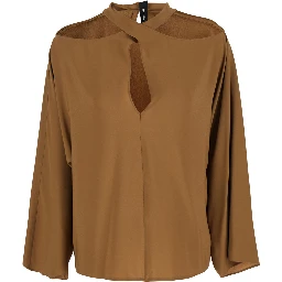Beige Blouse with Criss-Crossed Neckline and Rear Keyhole Closure in Silk Blend Woman