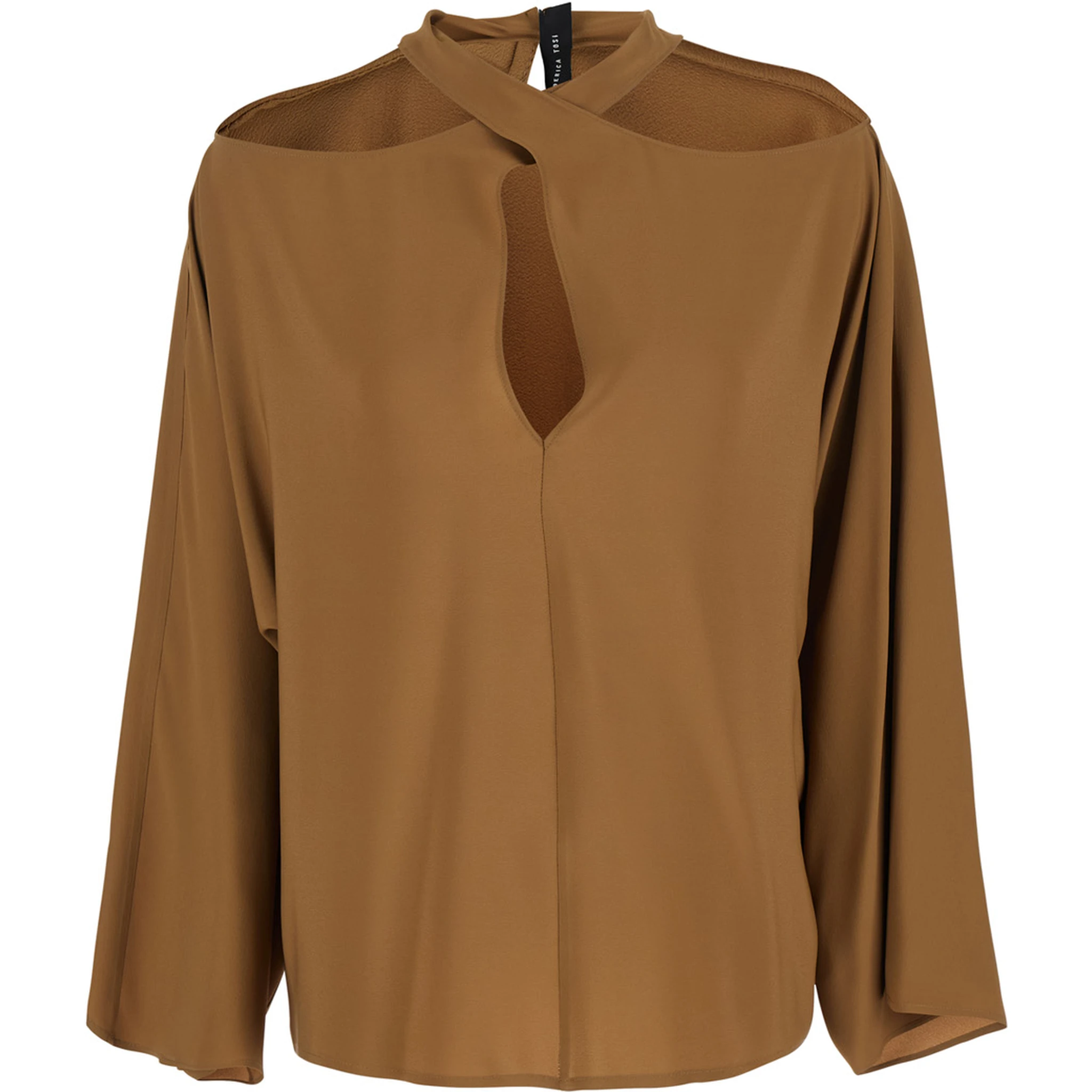 Beige Blouse with Criss-Crossed Neckline and Rear Keyhole Closure in Silk Blend Woman