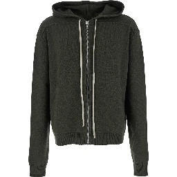 Green Sweatshirt with Contrasting Drawstring Hood in Cashmere and Wool Man