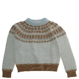 Multicolor Crewneck Sweater with Fair Isle Motif and Logo Patch on the Sleeve in Wool Girl