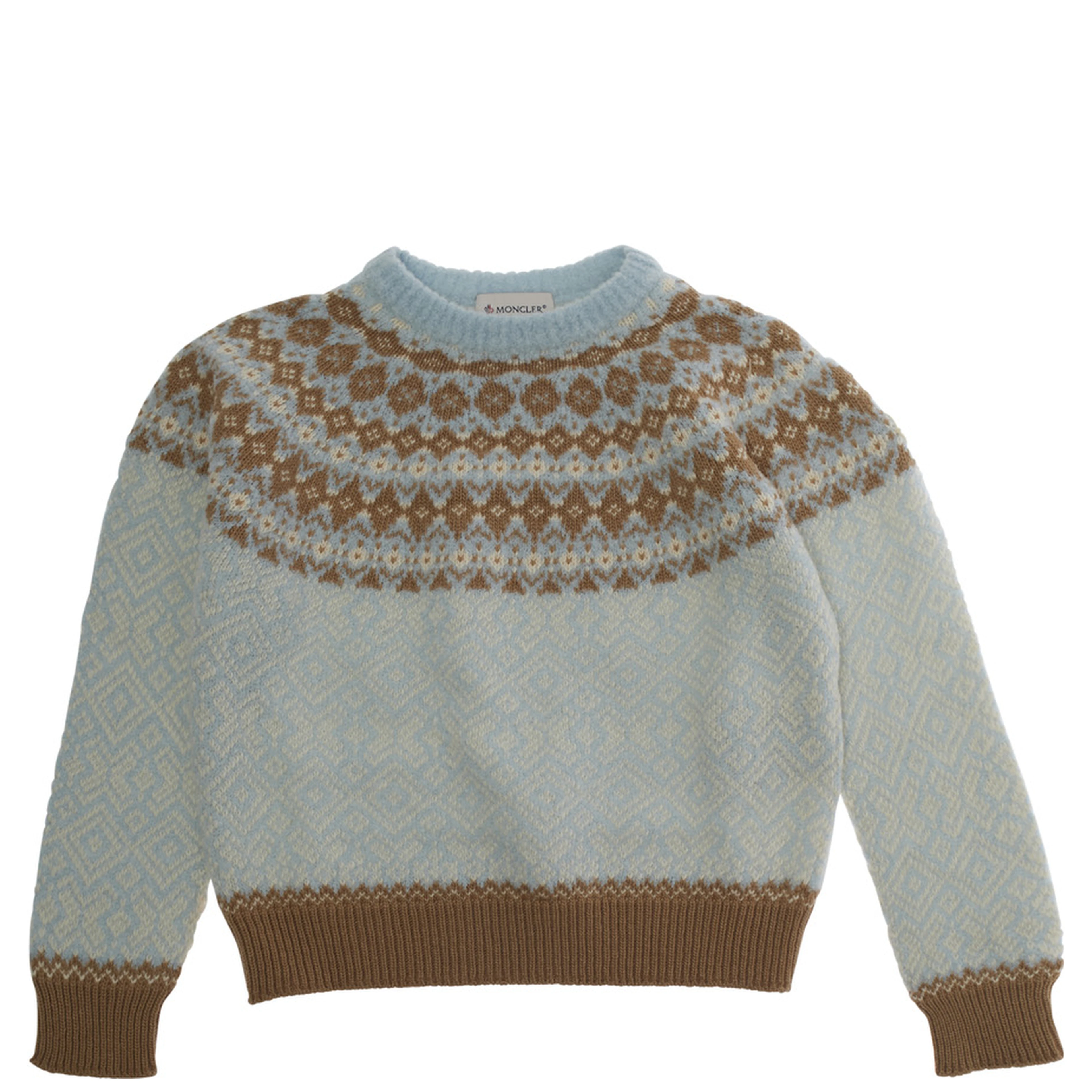Multicolor Crewneck Sweater with Fair Isle Motif and Logo Patch on the Sleeve in Wool Girl