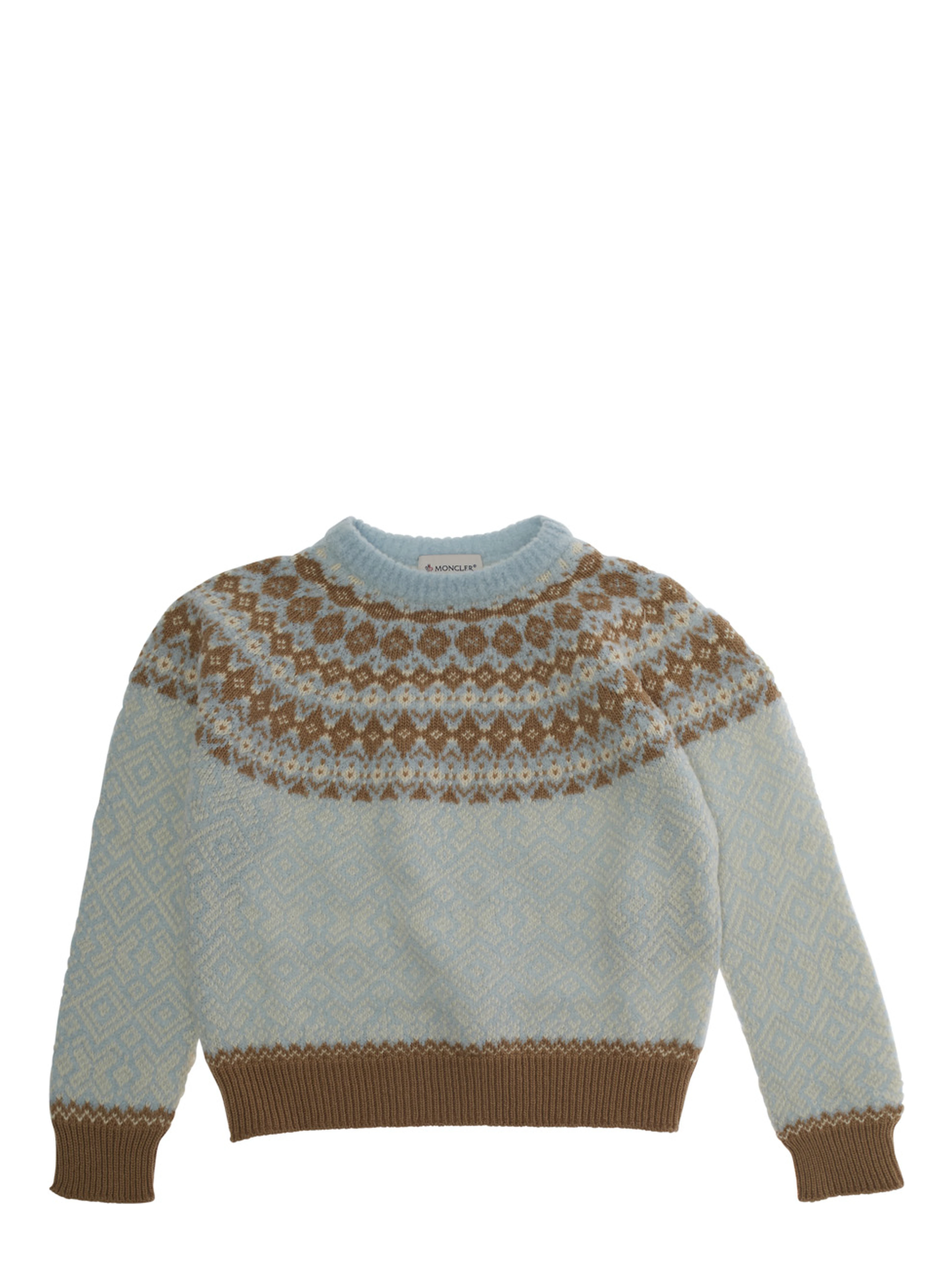 Multicolor Crewneck Sweater with Fair Isle Motif and Logo Patch on the Sleeve in Wool Girl