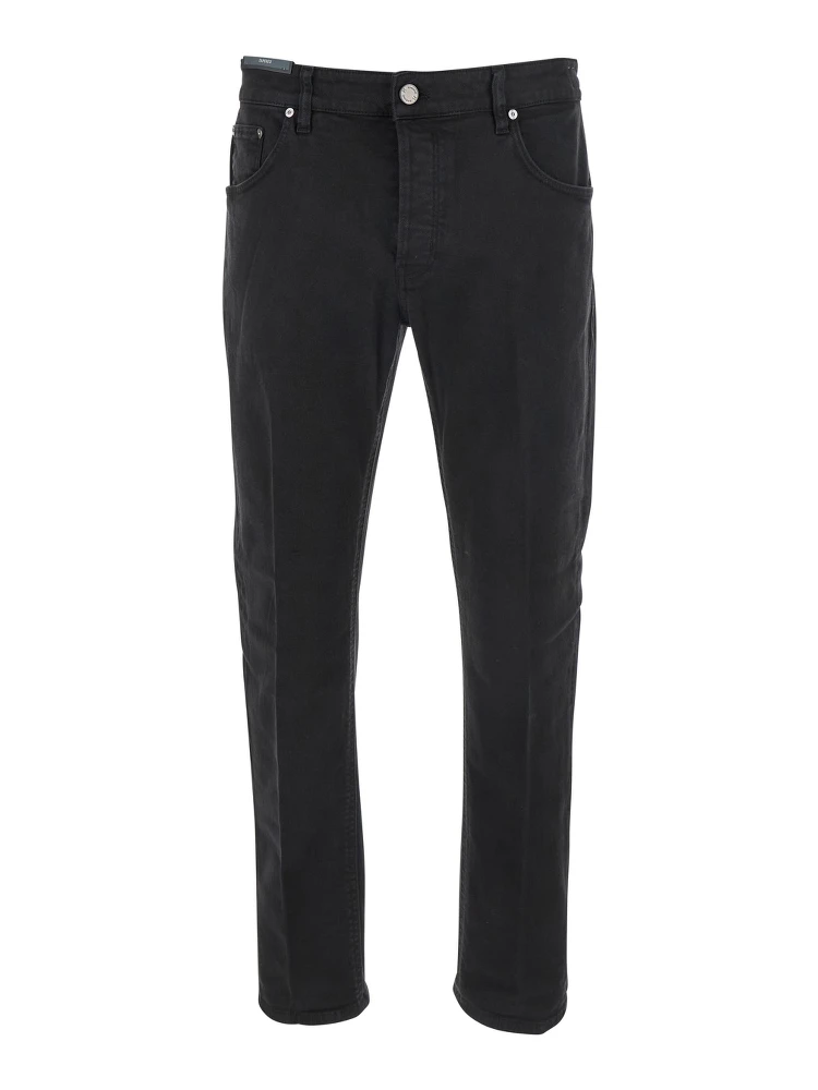 Black Jeans with Logo Patch on the Rear and Belt Loops in Denim Man