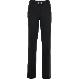 Black Pants with Belt with Buckle and Belt Loops in Viscose Blend Stretch Woman