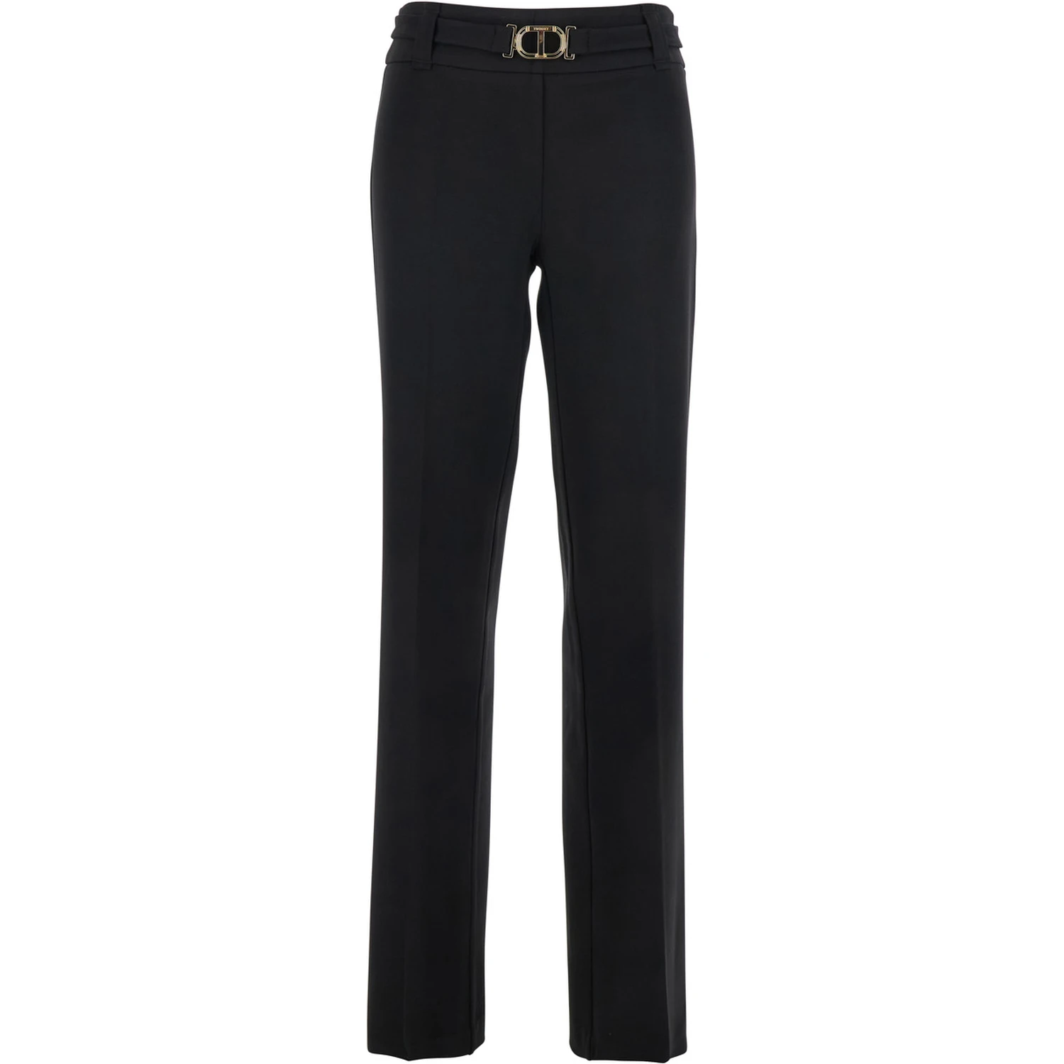 Black Pants with Belt with Buckle and Belt Loops in Viscose Blend Stretch Woman