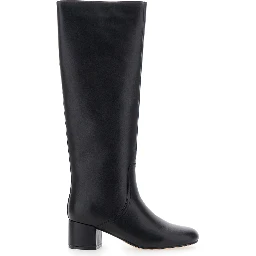 Black Knee High Boots with Round Toe in Leather Woman
