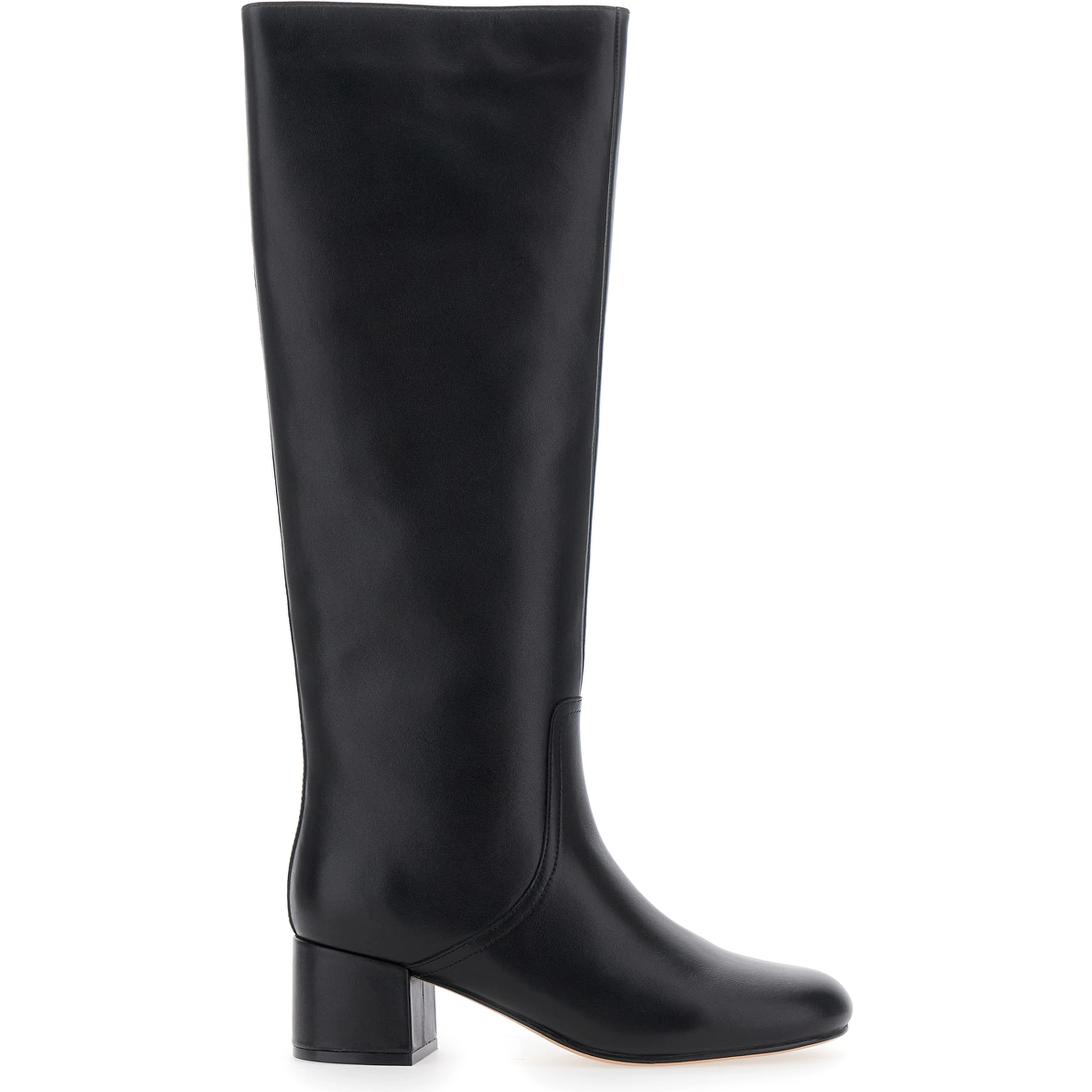 Black Knee High Boots with Round Toe in Leather Woman