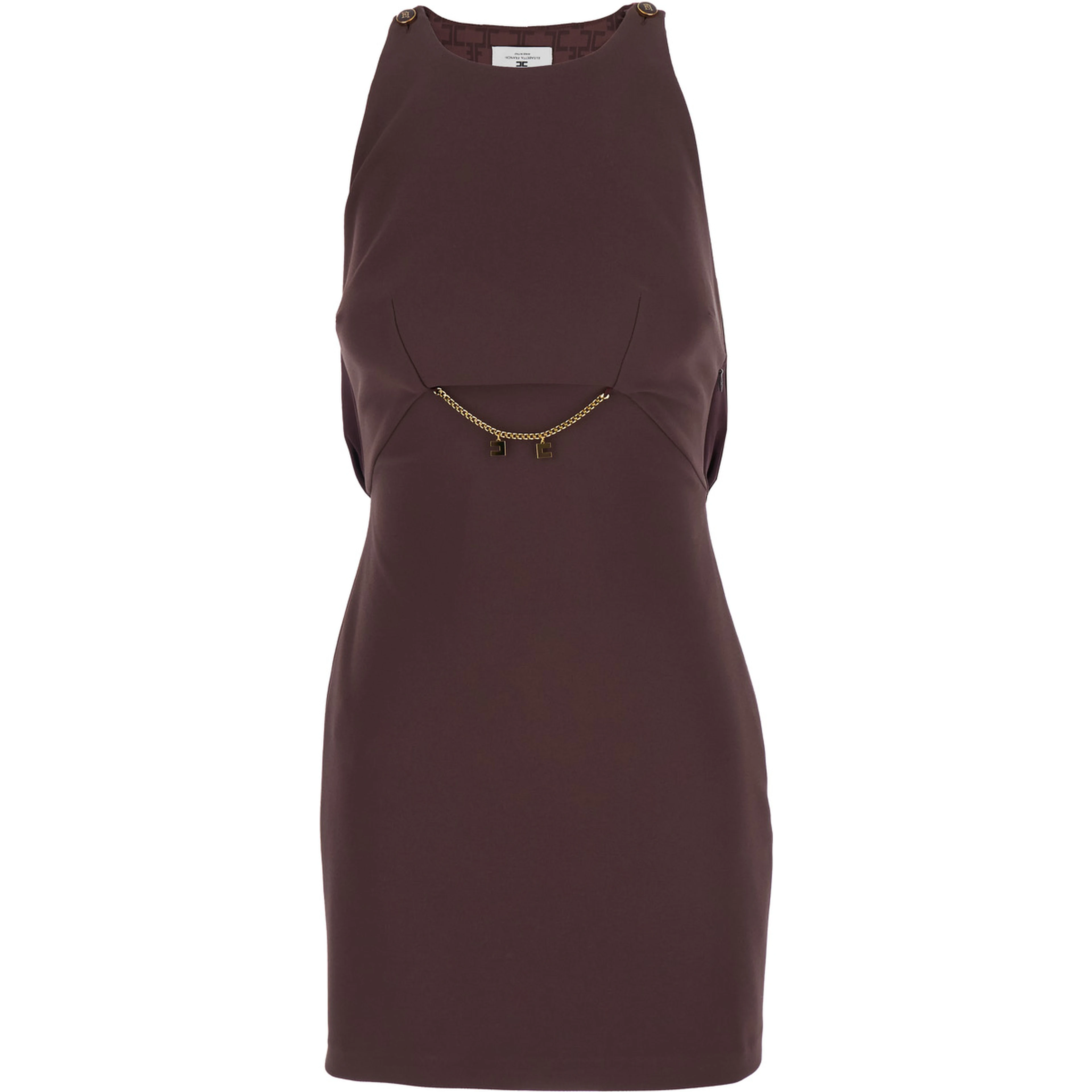 Bordeaux Sleeveless Dress with Chain Decoration on the Front in Fabric Woman