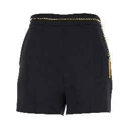 Black Shorts with Metallic Pendant and Patch Pockets in Fabric Woman