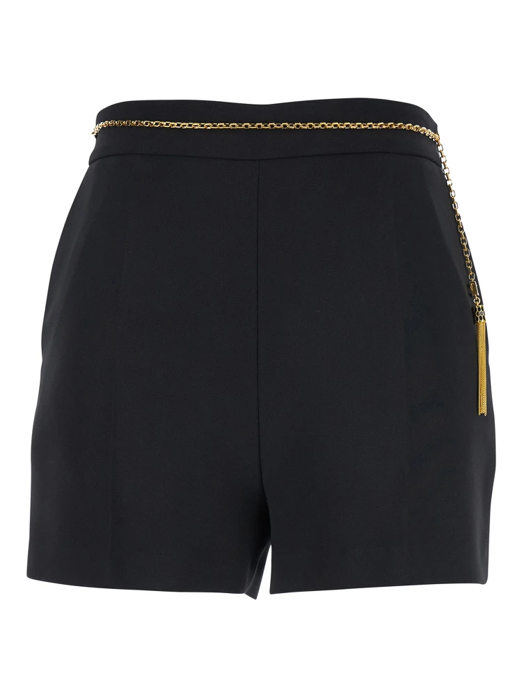 Black Shorts with Metallic Pendant and Patch Pockets in Fabric Woman