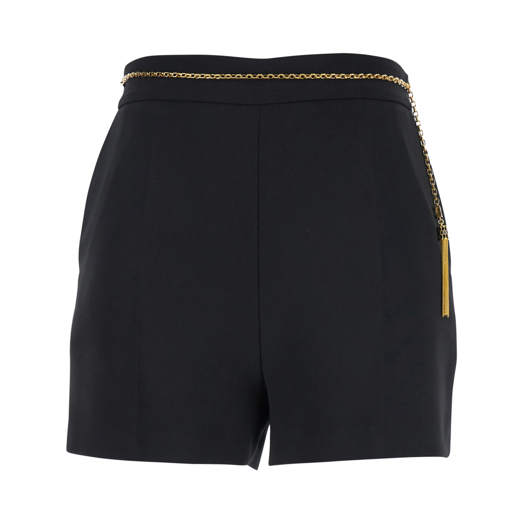 Black Shorts with Metallic Pendant and Patch Pockets in Fabric Woman