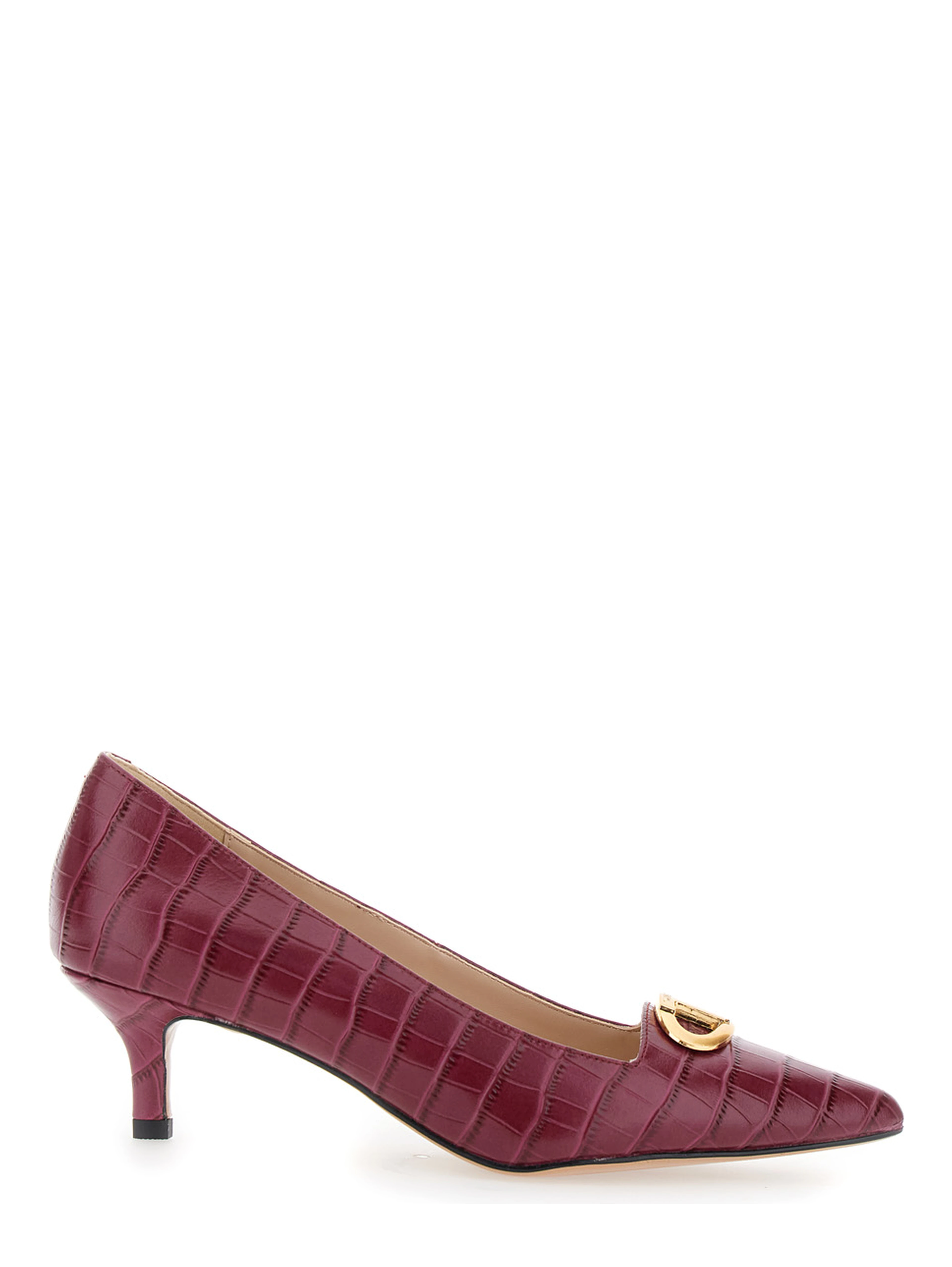 Bordeaux Pumps with Low Stiletto Heel and Embissed Crocodile Effect in Leather Woman
