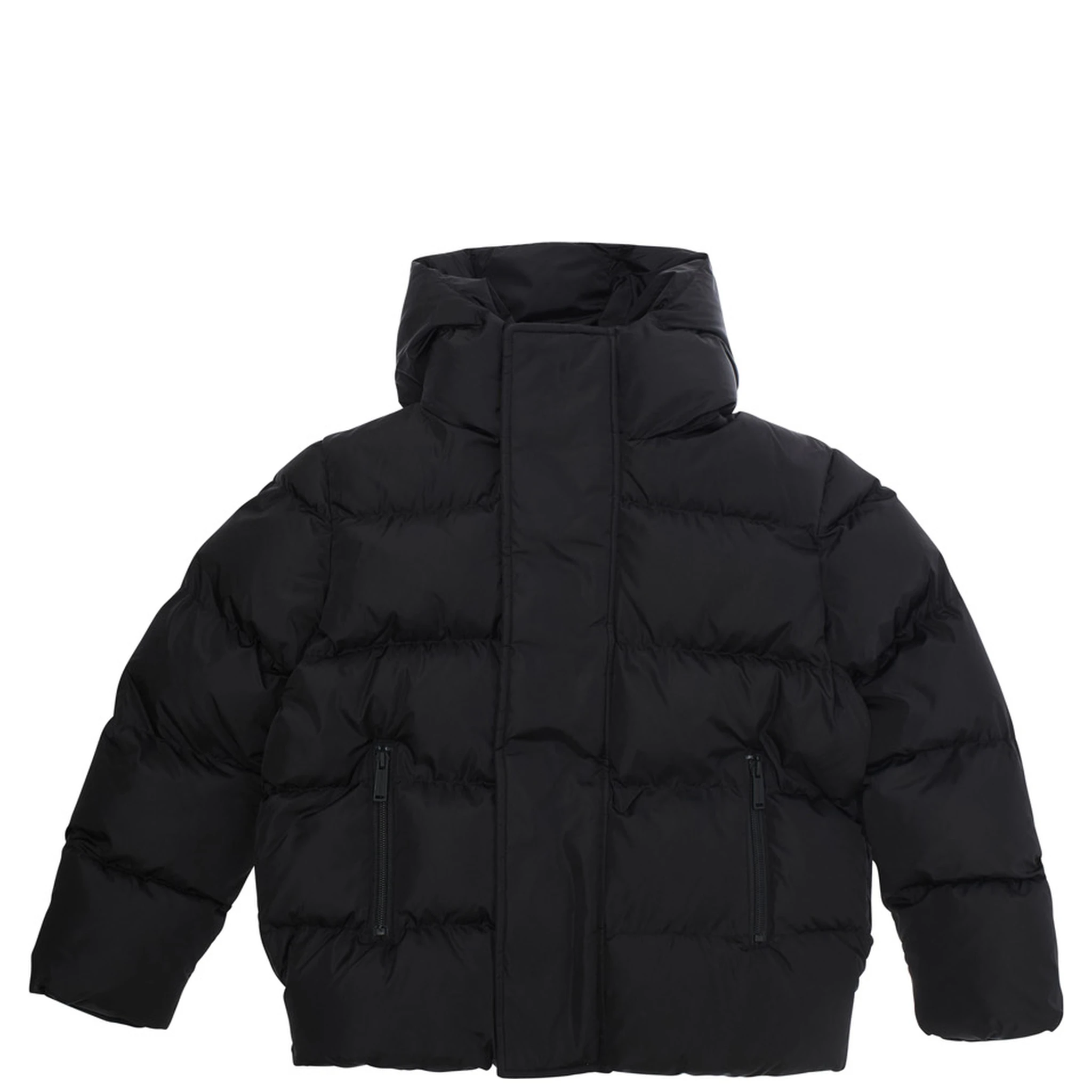 Black Down Jacket with Hood and Back Logo in Techn Fabric Boy