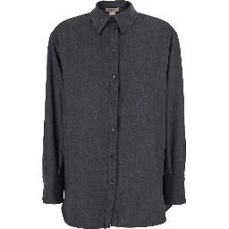 Grey Shirt with Classic Collar and Logo Plaque on the Rear in Viscose Blend Stretch Woman