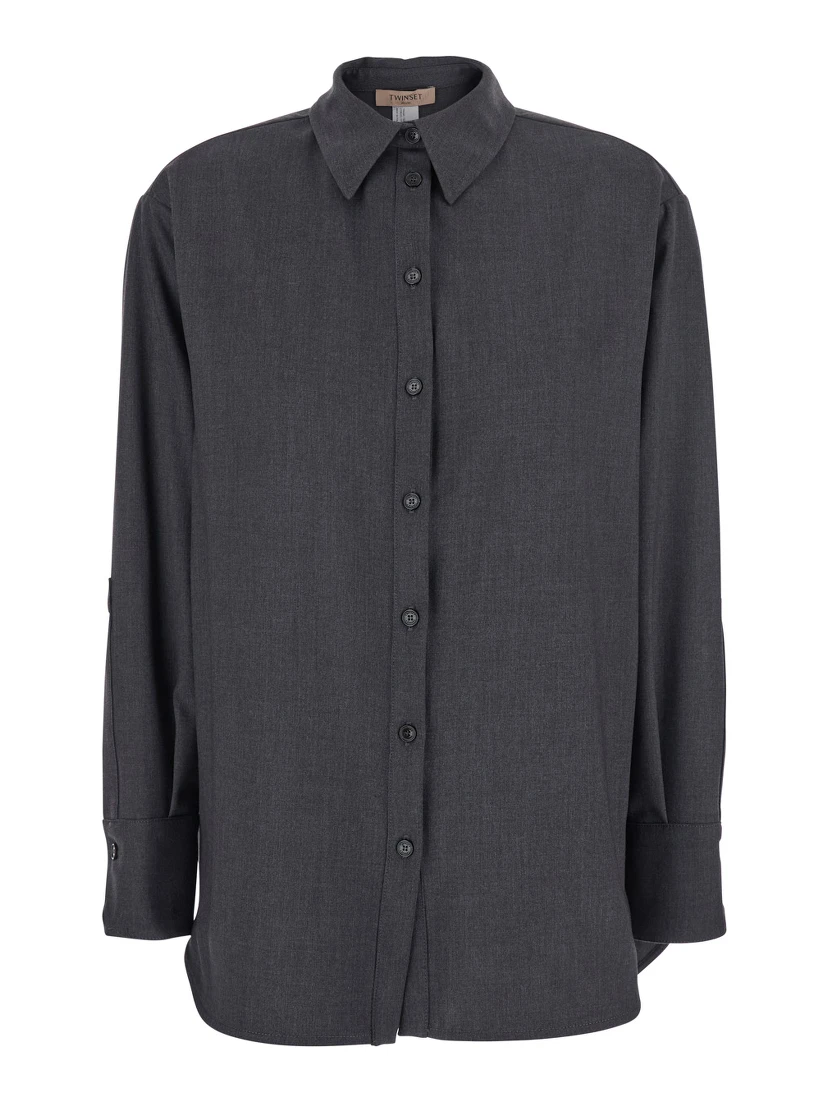 Grey Shirt with Classic Collar and Logo Plaque on the Rear in Viscose Blend Stretch Woman