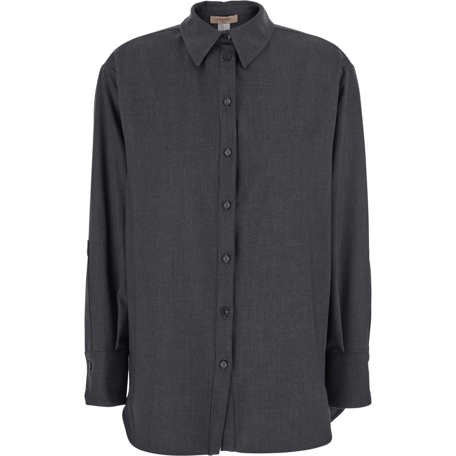 Grey Shirt with Classic Collar and Logo Plaque on the Rear in Viscose Blend Stretch Woman