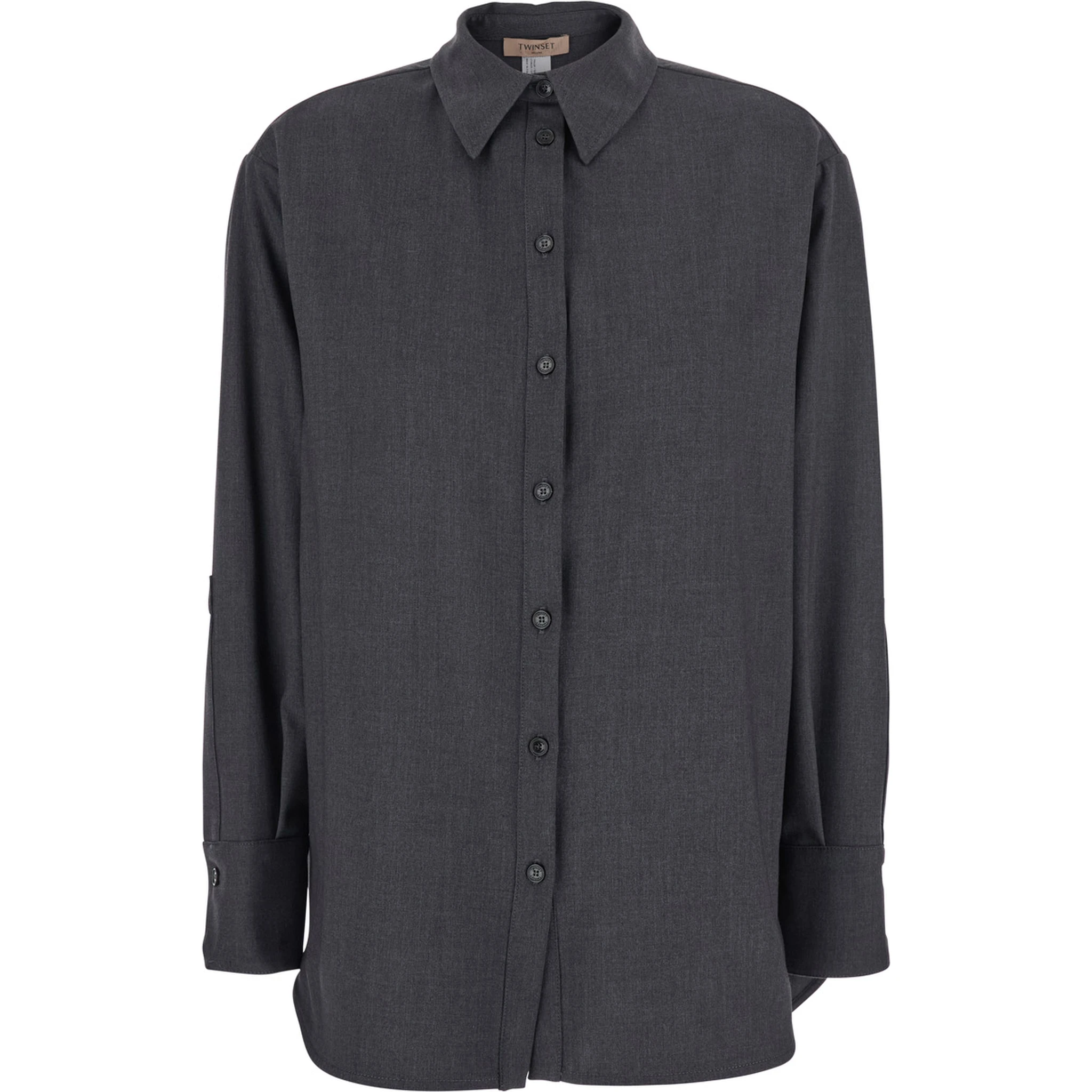 Grey Shirt with Classic Collar and Logo Plaque on the Rear in Viscose Blend Stretch Woman